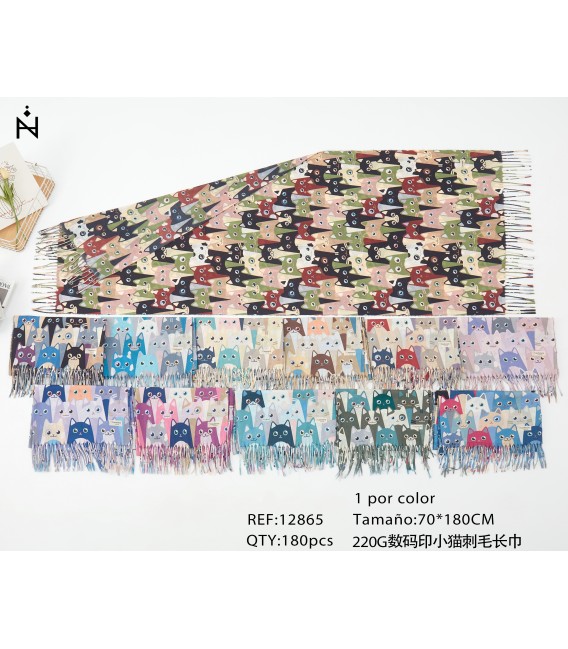 Bufanda Cuadro Detalle Pompones