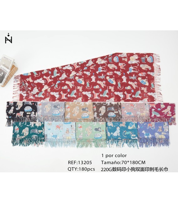 Bufanda Cuadro Detalle Pompones