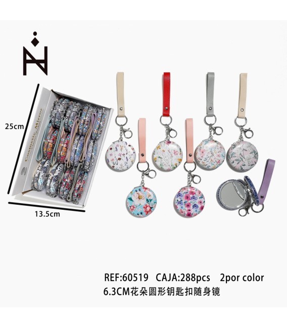 Llavero con Espejo Dibujo Flores