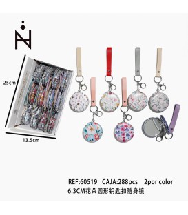 Llavero con Espejo Dibujo Flores