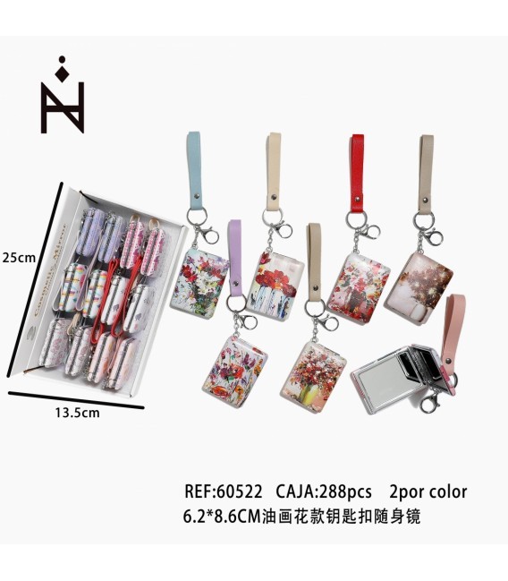 Llavero con Espejo Dibujo Flores